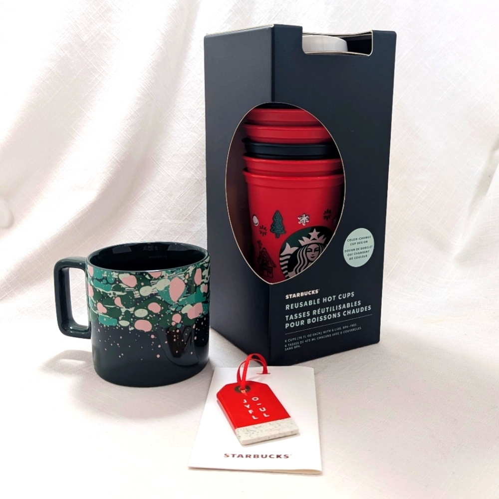 Lot Of Holiday Christmas Themed Starbucks Reusable Cups, Ceramic Cup, & Ornament